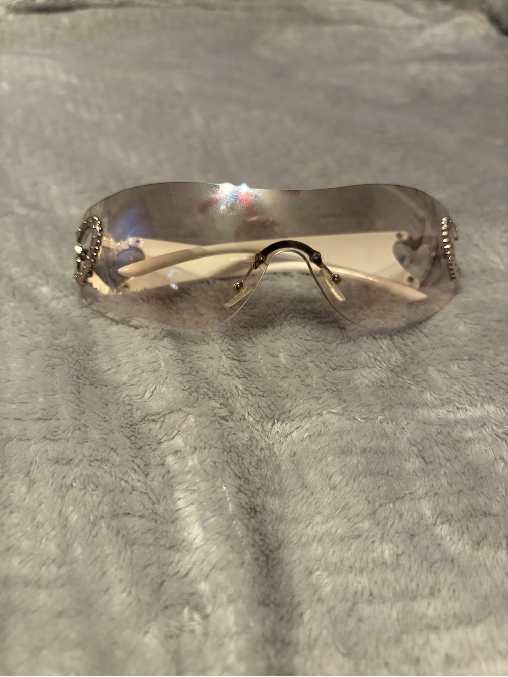 Rhinestone Rimless Shield Sunglasses - Silver Tint